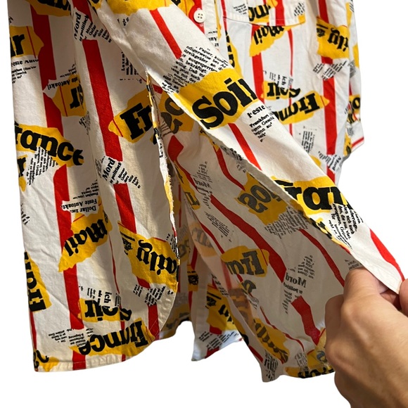 Vintage 80s French Newsprint Oversized Button Down Shirt by Crazy Horse - Picture 8 of 14